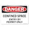 Signmission OSHA Danger Decal, Confined Space Entry By Permit Only, 24in X 18in Decal, 18" H, 24" W, Landscape OS-DS-D-1824-L-19289 - alternate 1